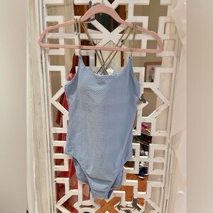 aerie Light Blue One-Piece Swimsuit with gold glitter Straps